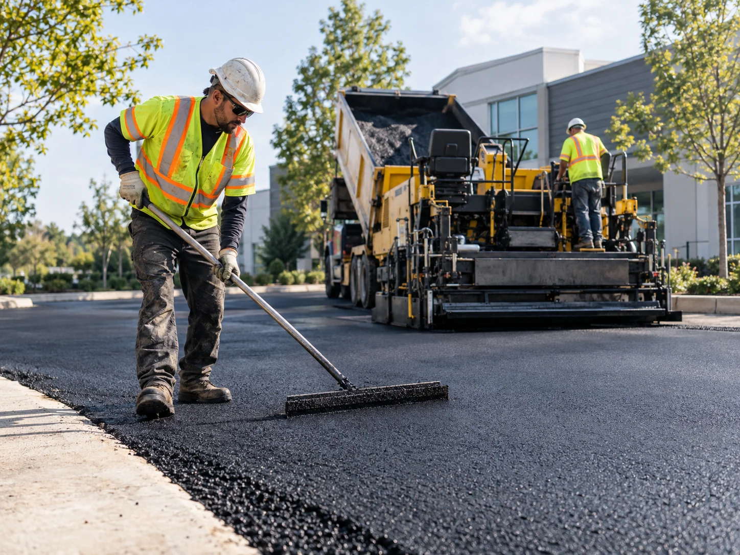 Paving crew working on an asphalt project