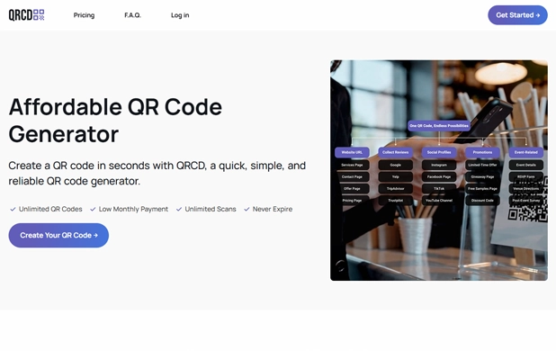 QRCD product website, from Vemlo’s original project portfolio
