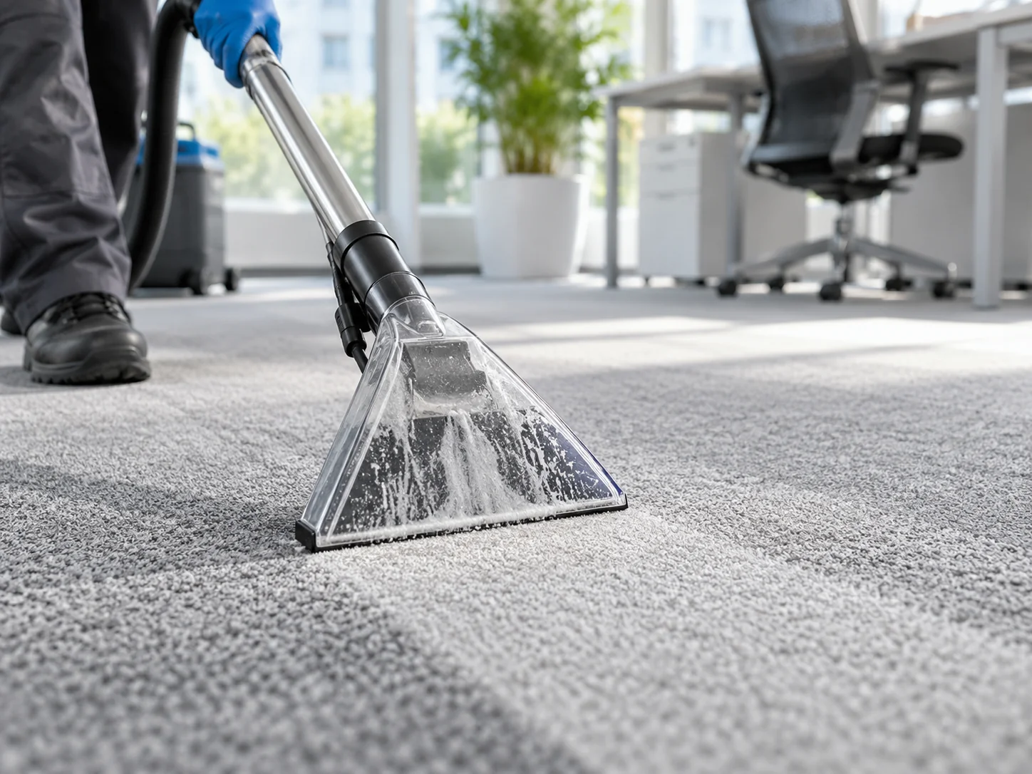 A professional carpet cleaning extraction tool at work