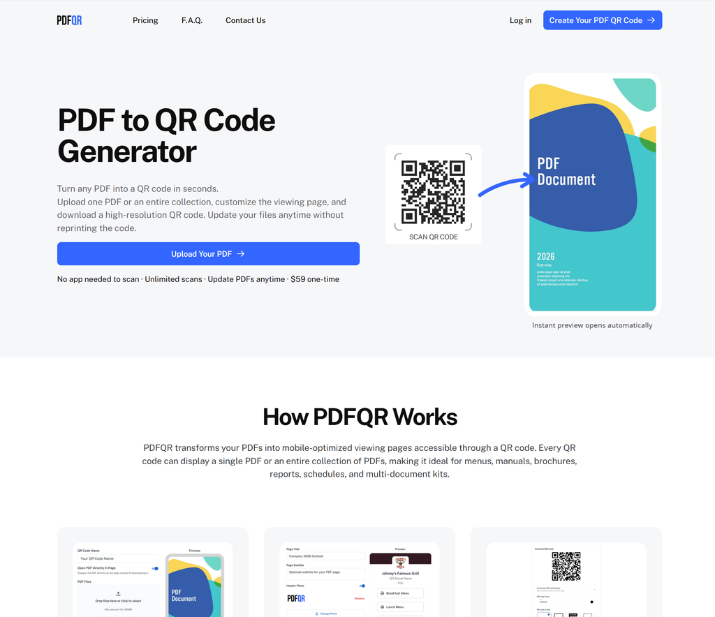 Home page screenshot of PDFQR