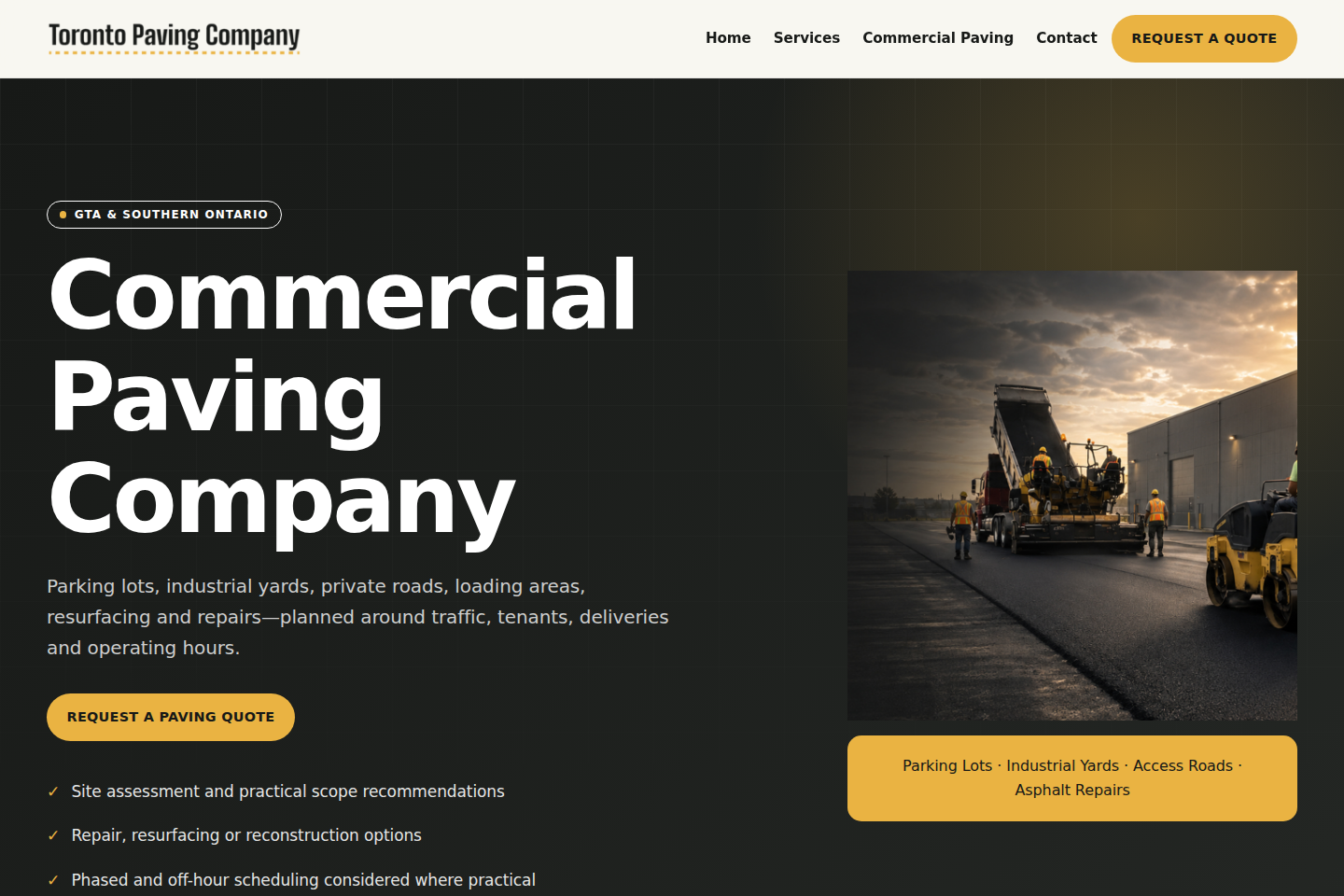 Toronto Paving Company website screenshot